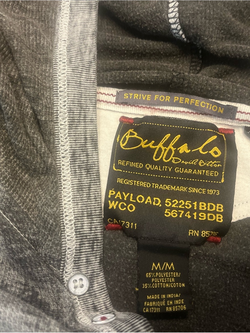 Buffalo David Bitton Gray Hooded Henley with Yellow Logo Tag - Picture 2 of 4